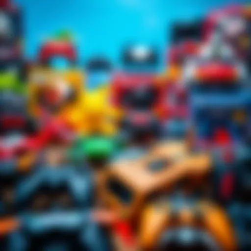 A variety of remote-controlled toys in colorful packaging.