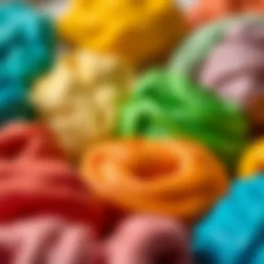 Different types of playdough displayed in vibrant colors.
