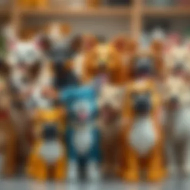 Different types of large toy dogs displayed together, highlighting variety.