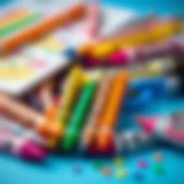 An array of vibrant coloring materials including crayons and markers