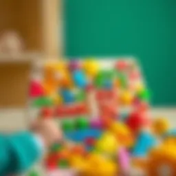 A colorful activity board with various textures and items for children to explore