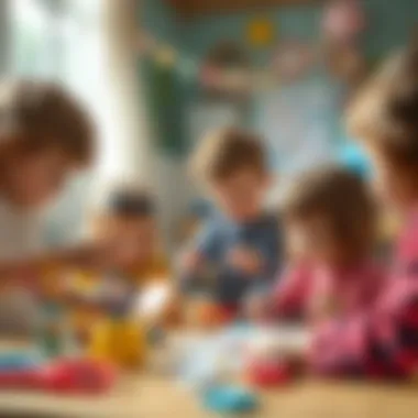 A group of children engaged in a crafting activity with scissors and paper